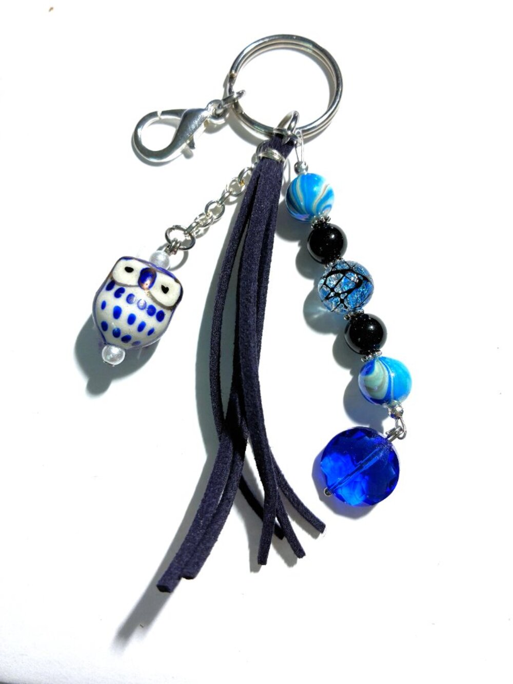 Handmade Ceramic Owl Keychain Clip Charm